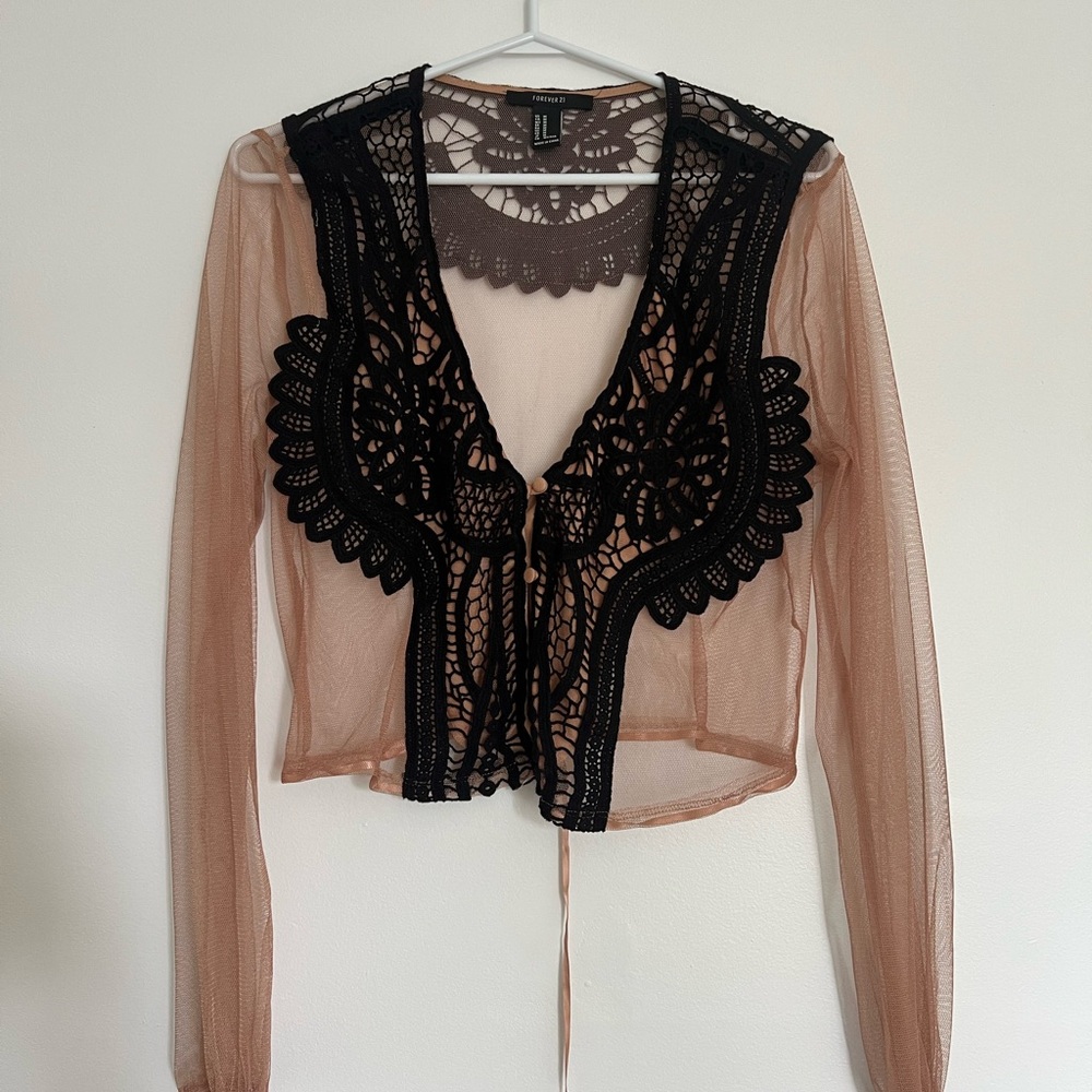 FOREVER 21 festival Black and Tan Lace Women Top